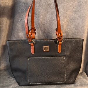 Dooney & Bourke Black Tote with Brown Straps